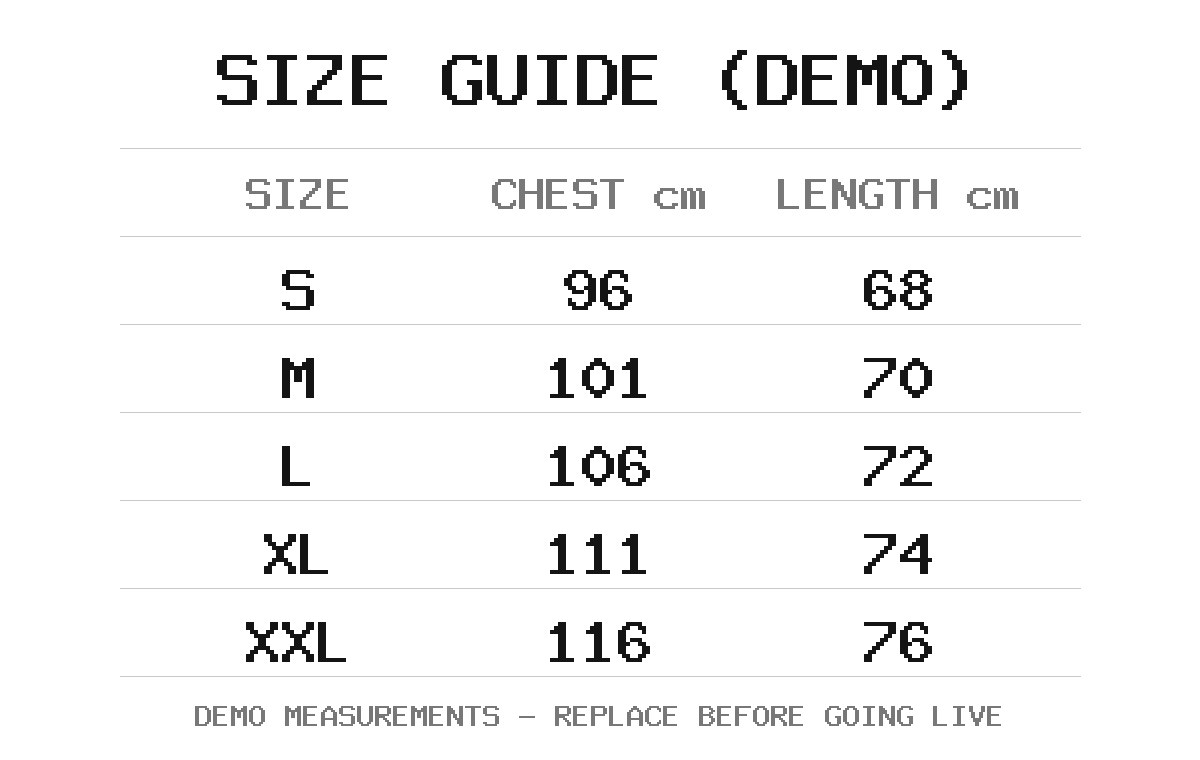 SPORTEQA Performance Tee - DEMO size guide
