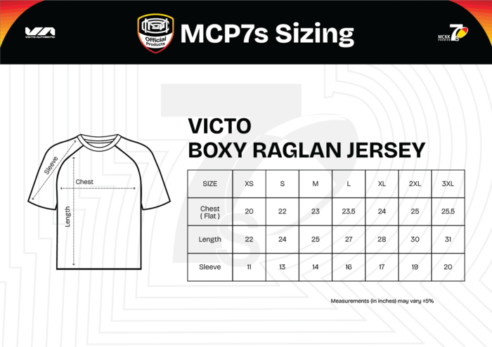 Size chart for MCP7S 26 POLO PREMIUM